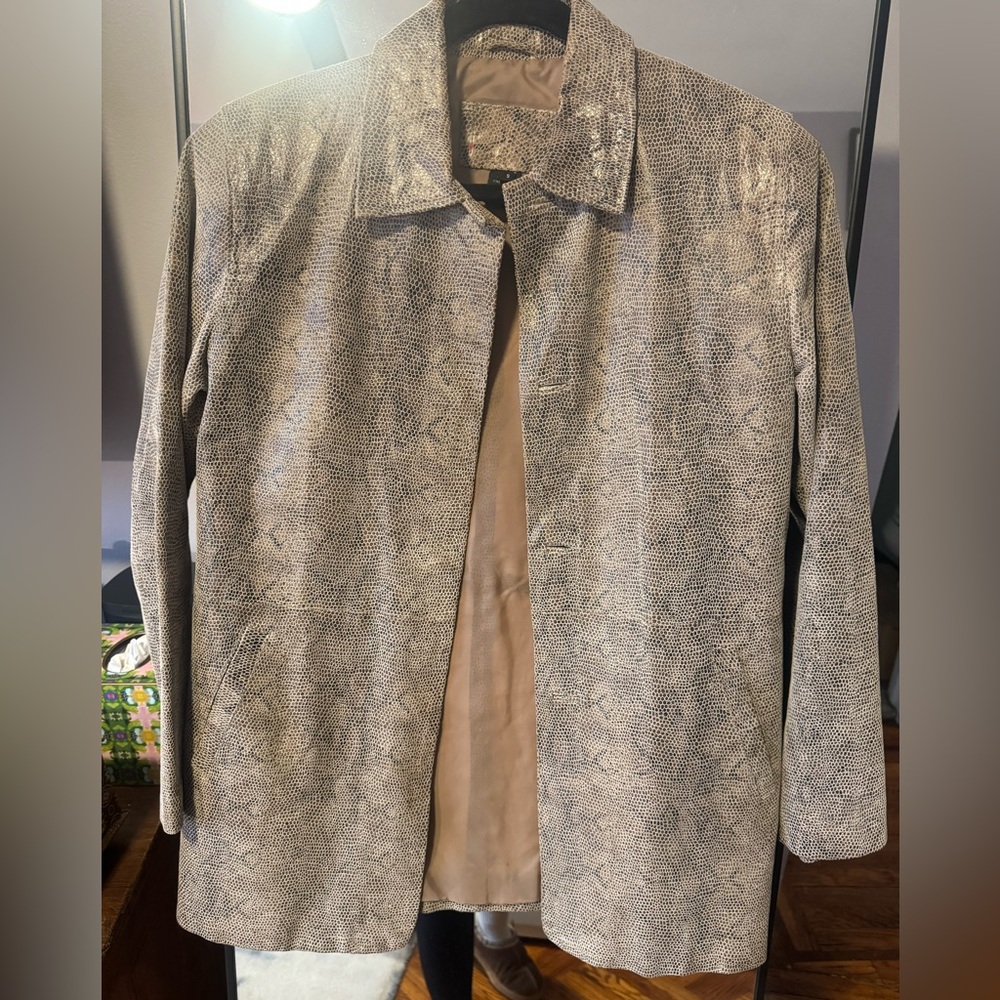 Brandon Thomas Beige Snake Print Trench Coat